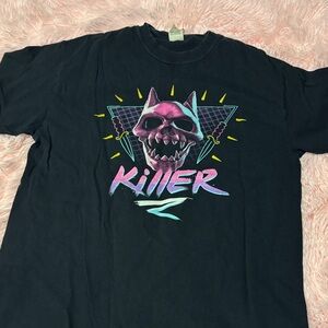 Gildan Black Tee with Pink and Blue Graphic